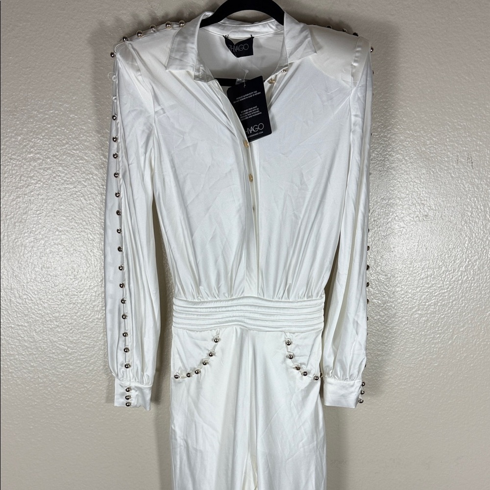 NWT Zhivago Baby Jane Jumpsuit Long Sleeve White Gold Tone Button - Picture 3 of 15